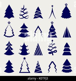 Decorative christmas tree icons set in blue color. Vector illustration Stock Vector