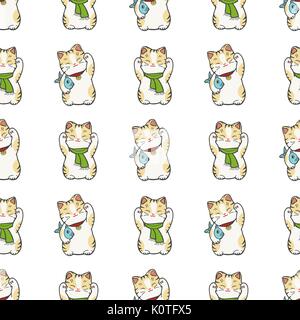 Cute kitten seamless pattern design with white background. Vector illustration Stock Vector