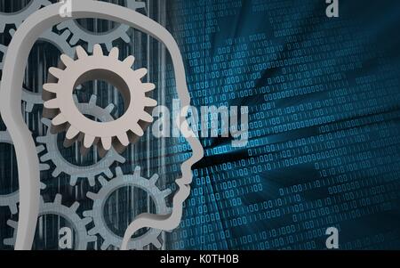 3d illustration of gears over binary background with mechanic Stock ...