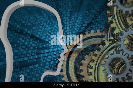 3d illustration of gears over binary background with mechanic Stock ...