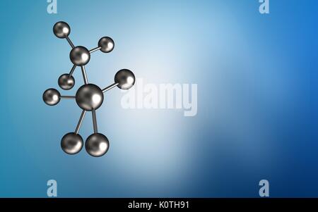 3d illustration of molecule over blue background with gears system ...