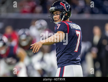 Houston Texans kicker Ka'imi Fairbairn (7), with Trevor Daniel holding ...