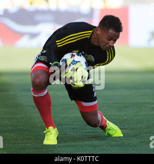 Columbus, USA. 22nd Aug, 2017.  Columbus Crew SC goalkeeper Zack Steffen (23) warms up before facing the LA Galaxy in their match at Mapfre Stadium. Columbus, Ohio, USA. Credit: Brent Clark/Alamy Live News Stock Photo