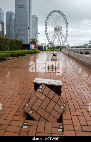 August 23, 2017 - Hong Kong, Hong Kong SAR, China - Pavement on the waterfront in Central Hong Kong are displaced as Typhoon Hato hits land in Hong Kong causing a signal 10 Tropical cyclone (Credit Image: © Jayne Russell via ZUMA Wire) Stock Photo