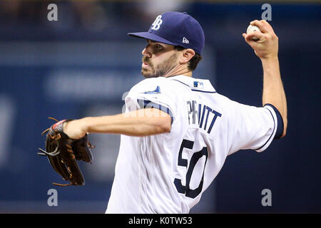 August 23, 2017 - St. Petersburg, Florida, U.S. - WILL VRAGOVIC   |   Times.Tampa Bay Rays starting pitcher Austin Pruitt (50) throwing in the second inning of the game between the Toronto Blue Jays and the Tampa Bay Rays at Tropicana Field in St. Petersburg, Fla. on Wednesday, Aug. 23, 2017. (Credit Image: © Will Vragovic/Tampa Bay Times via ZUMA Wire) Stock Photo