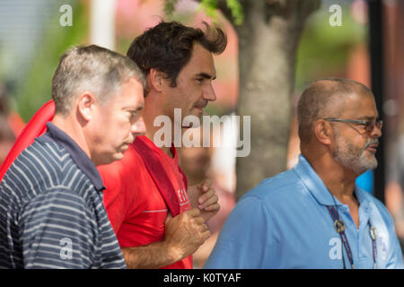 New York, USA. 23rd Aug, 2017. Roger Federer of Switzerland walks on grounds of US Open 2017 championship Credit: lev radin/Alamy Live News Stock Photo