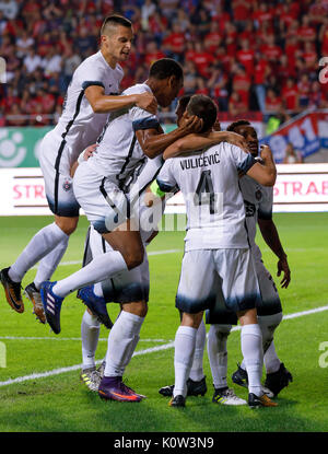 Felcsut, Hungary. 24th Aug, 2017. The teammates of FK Partizan celebrate the second goal during the UEFA Europa League Play-offs 2nd Leg match between Videoton FC and FK Partizan at Pancho Arena on August 24, 2017 in Felcsut, Hungary. Credit: Laszlo Szirtesi/Alamy Live News Stock Photo