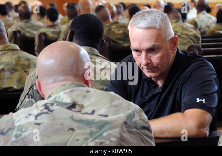 William Gainey retired command sergeant major for Joint Chiefs of Staff holds a briefing on developing leaders for non-commissioned officers of the 21st Theater Sustainment Command, Aug. 14 at Daenner Kaserne Chapel. Stock Photo