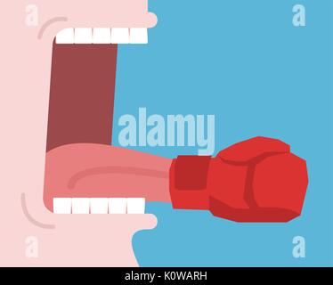 Open mouth and tongue boxing glove. Protection in dispute Stock Vector