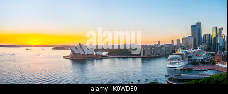 Circular Quay and The Rocks at dusk, skyline with Sydney Opera House, Opera, Financial District, Banking district, Sydney Stock Photo