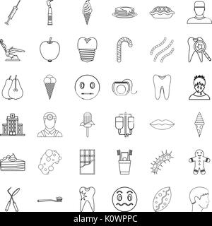 Dentist icons set, outline style Stock Vector