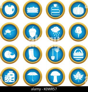 Autumn icons blue circle set Stock Vector