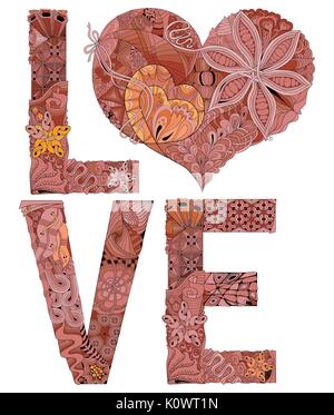 Word LOVE for coloring. Vector decorative zentangle object Stock Vector