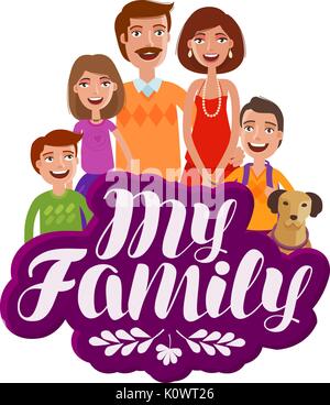 Happy large family, banner. Parents and children. Cartoon vector illustration Stock Vector