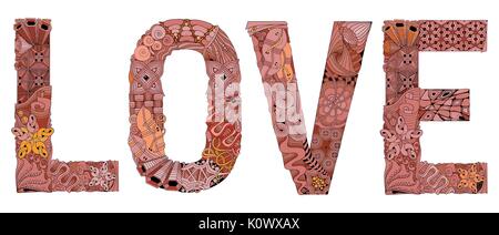 Word LOVE for coloring. Vector decorative zentangle object Stock Vector