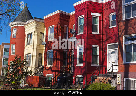 Urban architecture suburban Washington DC, USA. Row houses in downtown Shaw neighborhood. Stock Photo