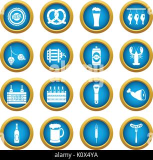 Beer icons blue circle set Stock Vector