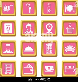 Hotel icons pink Stock Vector