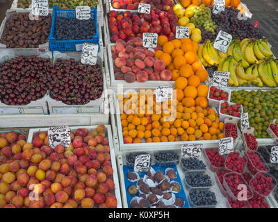 Fruit and vegetable Stall on The Market, Norwich, England, UK Stock Photo