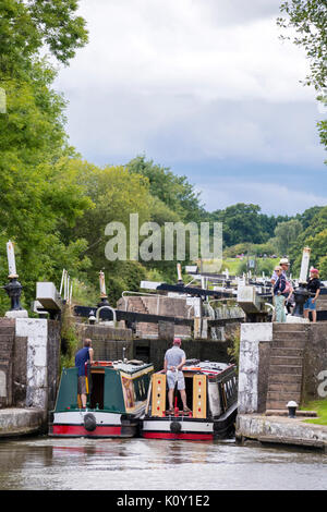 Boating on the Grand Union Canal at Hatton locks, Warwickshire, England, UK Stock Photo