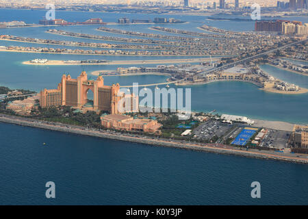 Dubai Atlantis Hotel The Palm Jumeirah Island aerial view photography UAE Stock Photo