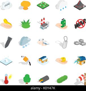 Fire icons set, isometric style Stock Vector