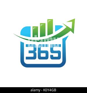 365 calendar icon with arrow and chart, illustration design, isolated on white background. Stock Vector