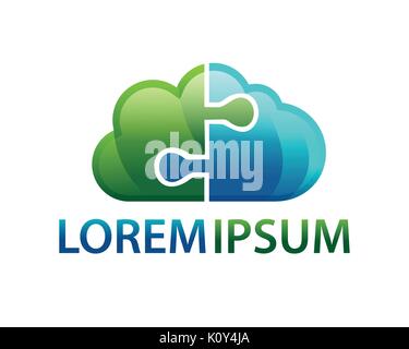 connected cloud logo as puzzle pieces, illustration design, isolated on white background. Stock Vector