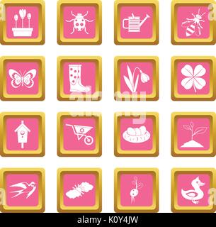 Spring icons pink Stock Vector
