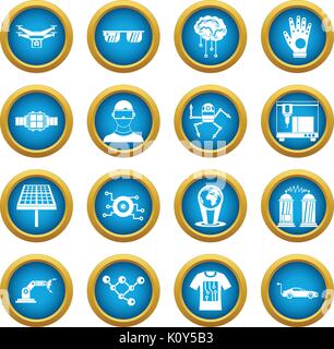 New technologies icons blue circle set Stock Vector