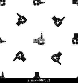 Hand holding bottle of beer pattern seamless black Stock Vector