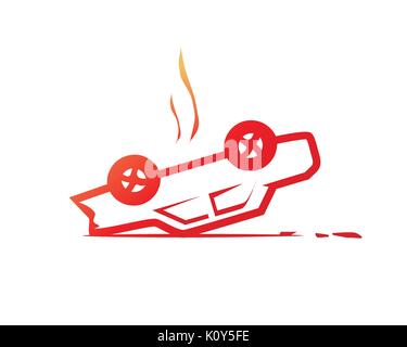 overturned car symbol, accident symbol, illustration design, isolated on white background. Stock Vector