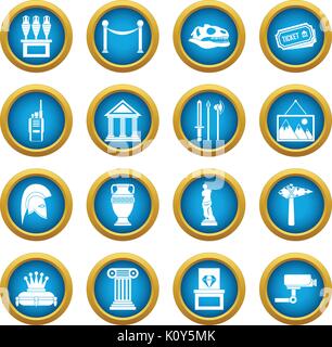 Museum icons blue circle set Stock Vector