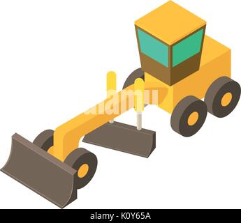 Yellow motor grader icon, isometric 3d style Stock Vector