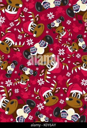 Cartoon Christmas Santa Claus Reindeer Pattern Illustration Stock Vector