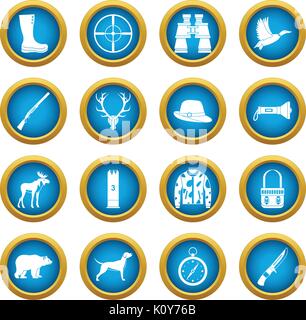 Hunting icons blue circle set Stock Vector