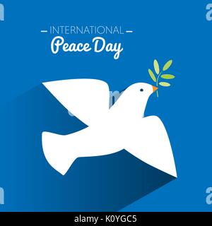 International peace day dove flying and olive branch. Vector illustration Stock Vector