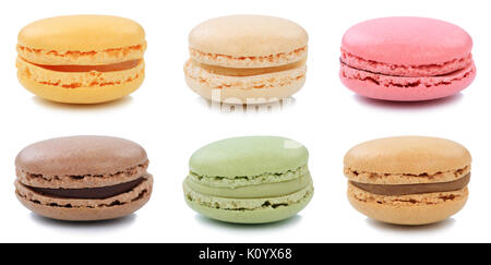 Collection of macarons macaroons cookies collection dessert from France isolated on a white background Stock Photo