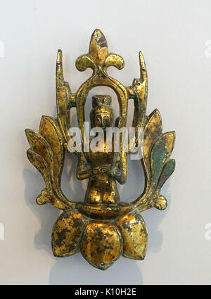 Apsarases, 5 of 5, China, Northern or Eastern Wei dynasty, 500 550 AD, gilt bronze   Arthur M. Sackler Museum, Harvard University   DSC00870 Stock Photo