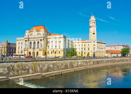 Town Hall, town hall tower, river Crisul Repede, Piata Unirii, Oradea, Bihor county, Romania Stock Photo