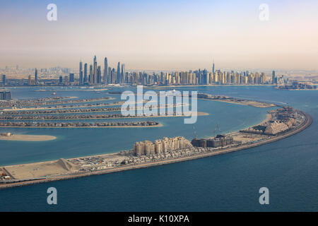 Dubai The Palm Jumeirah Island Marina aerial view photography UAE Stock Photo
