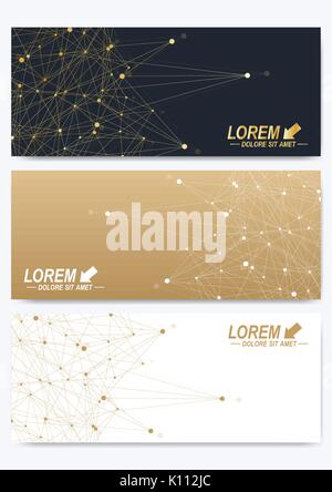 Stylish, polygonal pattern of connected black lines and dots on white ...