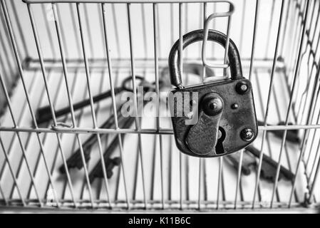 Keys locked inside a cage, a freedom of speech concept Stock Photo