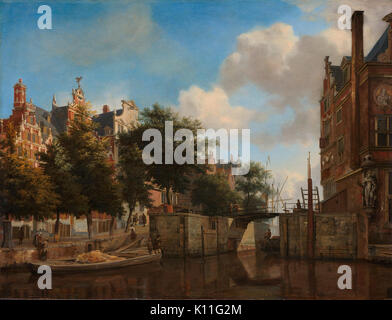 Amsterdams stadsgezicht met huizen aan de Herengracht en de oude Haarlemmersluis Rijksmuseum SK A 154 Stock Photo