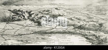 Contour map of the Eastern Theatre of Italian campaign,  WW1 Stock Photo