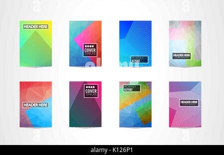 A4 Brochure Cover Mininal Design with Geometric shapes, colorful gradients and space for text, header, footer and titles. Futuristic Page Template. Stock Vector