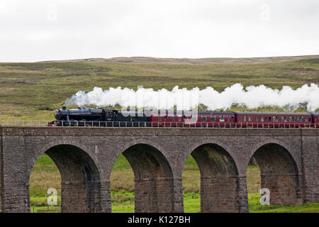 LMS Stanier 8F Class Steam Engine 48151 on The Dalesman Railtour at Garsdale Viaduct on the Settle and Carlisle Railway Line. Stock Photo