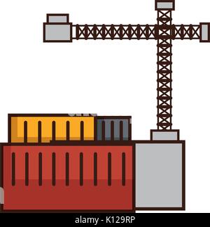 containers and industrial crane icon over white background vector illustration Stock Vector