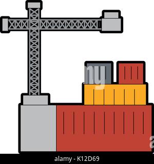 containers and industrial crane icon over white background vector illustration Stock Vector
