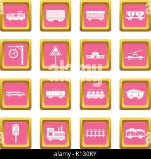 Train railroad icons set pink square vector Stock Vector Image & Art ...